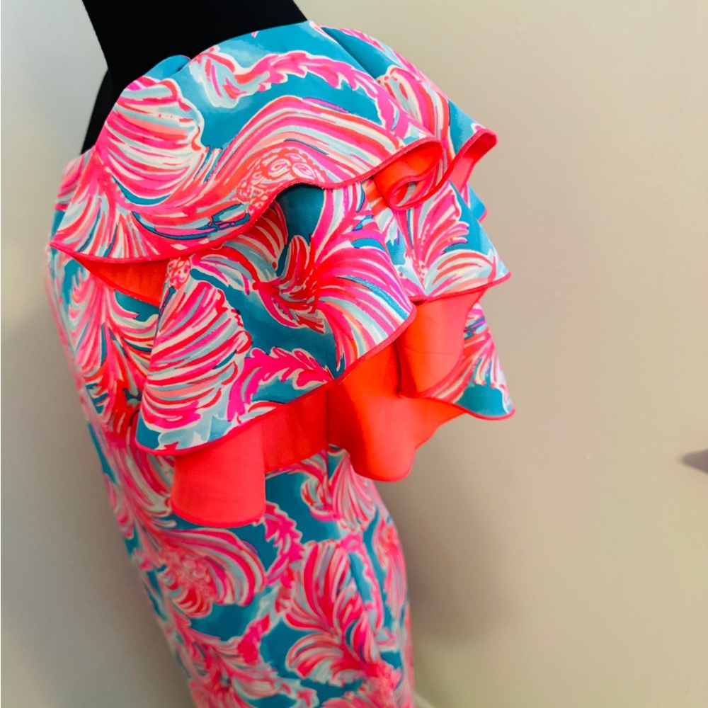 NWT Lilly Pulitzer One-Shoulder Dress in Pink and Blue - Picture 6 of 11